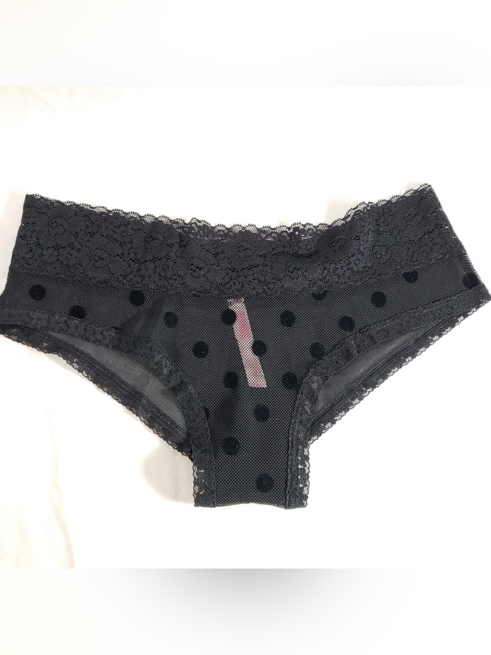 NEW Victoria's Secret PINK Sheer Black Mesh Polka Dot Cheekster Panties Medium M